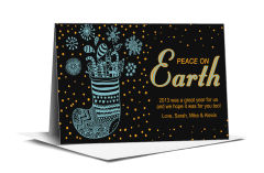 Peace on Earth Holiday Dotted Stockings Christmas Card w-Envelope 7.875